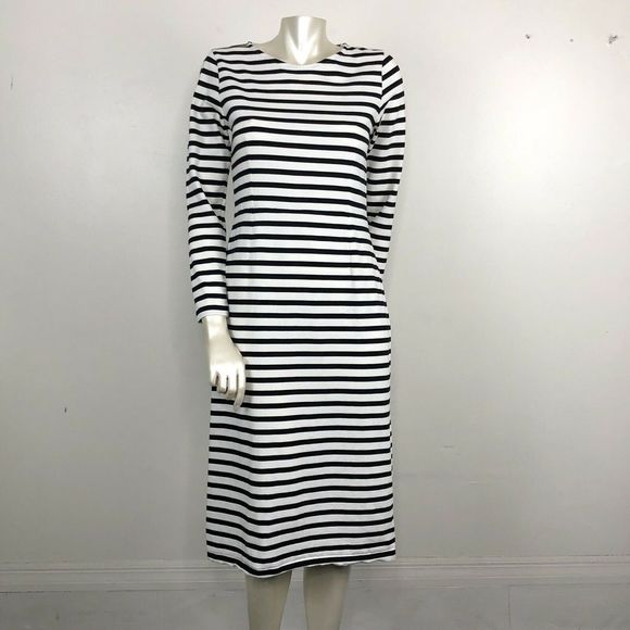 J. Crew Dresses & Skirts - J.Crew Striped Midi Dress Long Sleeve Black Ivory